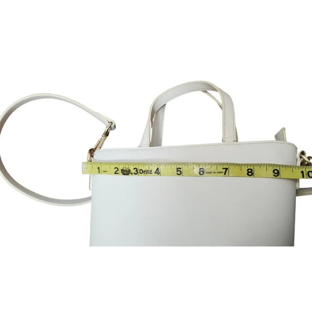 TDE White Structured Leather Tote Bag DT Logo Gold Hardware Crossbody Strap - Picture 11 of 16